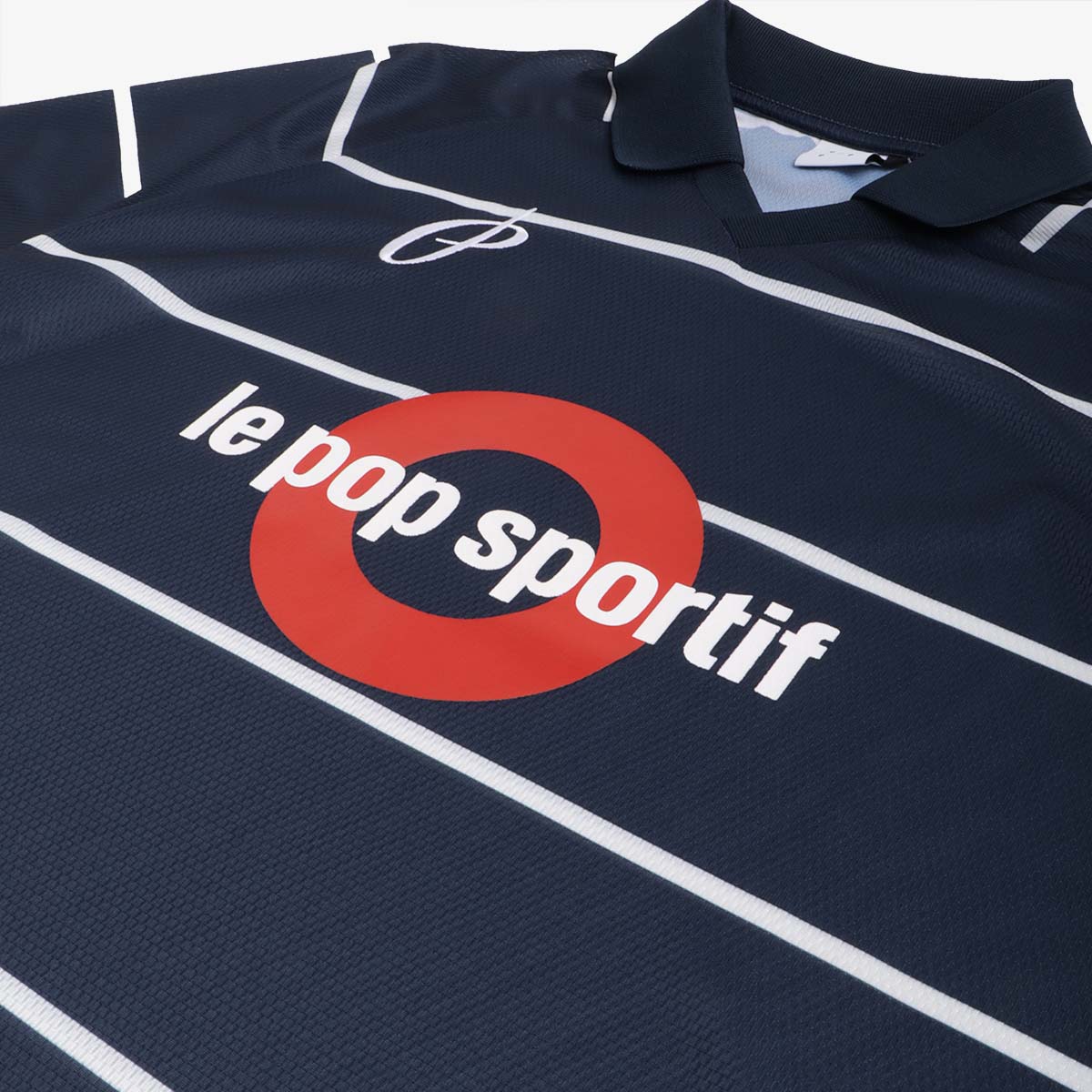 Pop Trading Company Striped Sportif Short Sleeve T-Shirt, Navy, Detail Shot 6