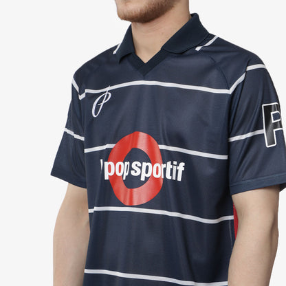 Pop Trading Company Striped Sportif Short Sleeve T-Shirt, Navy, Detail Shot 2