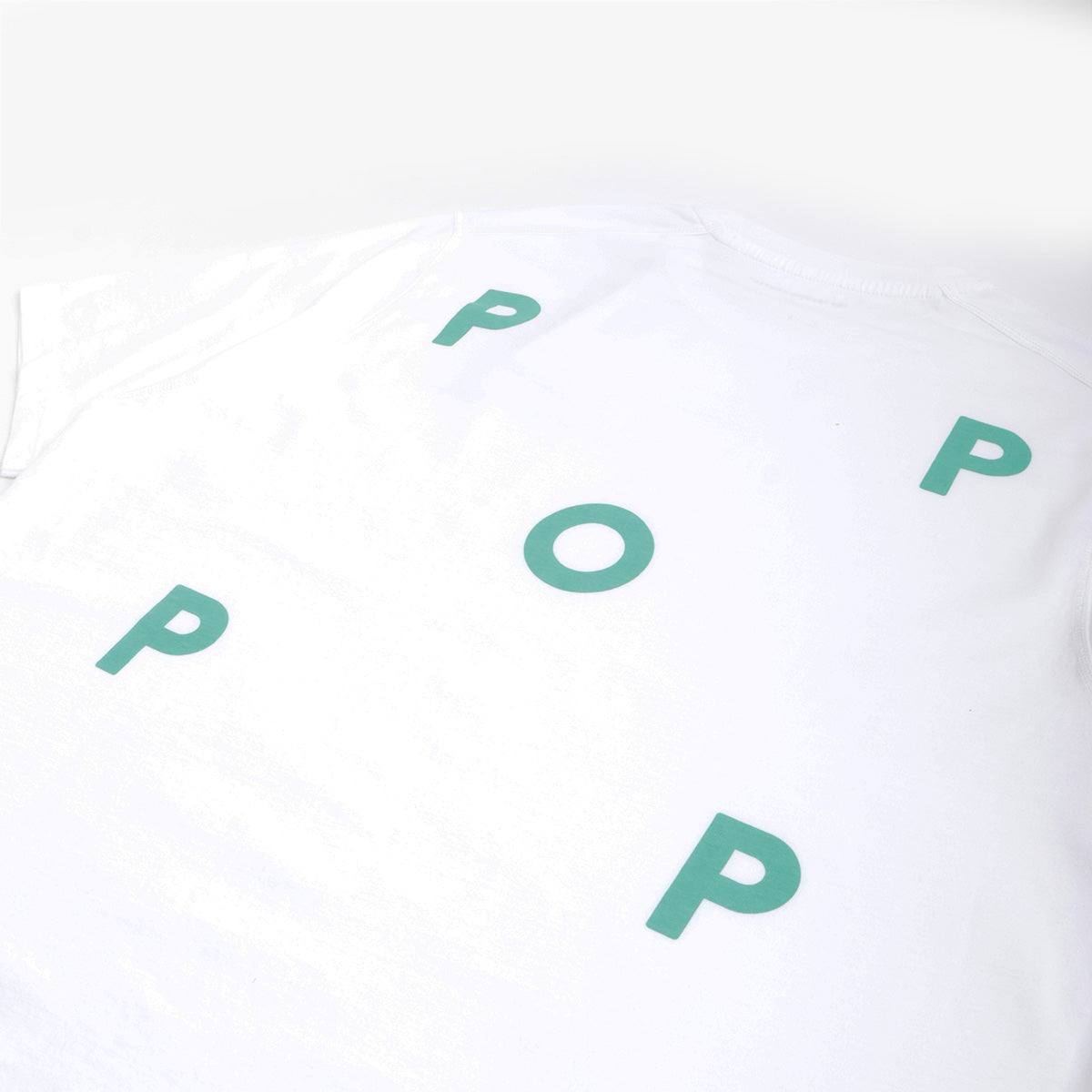 Pop Trading Company Logo T-Shirt, White, Peacock Green, Detail Shot 8
