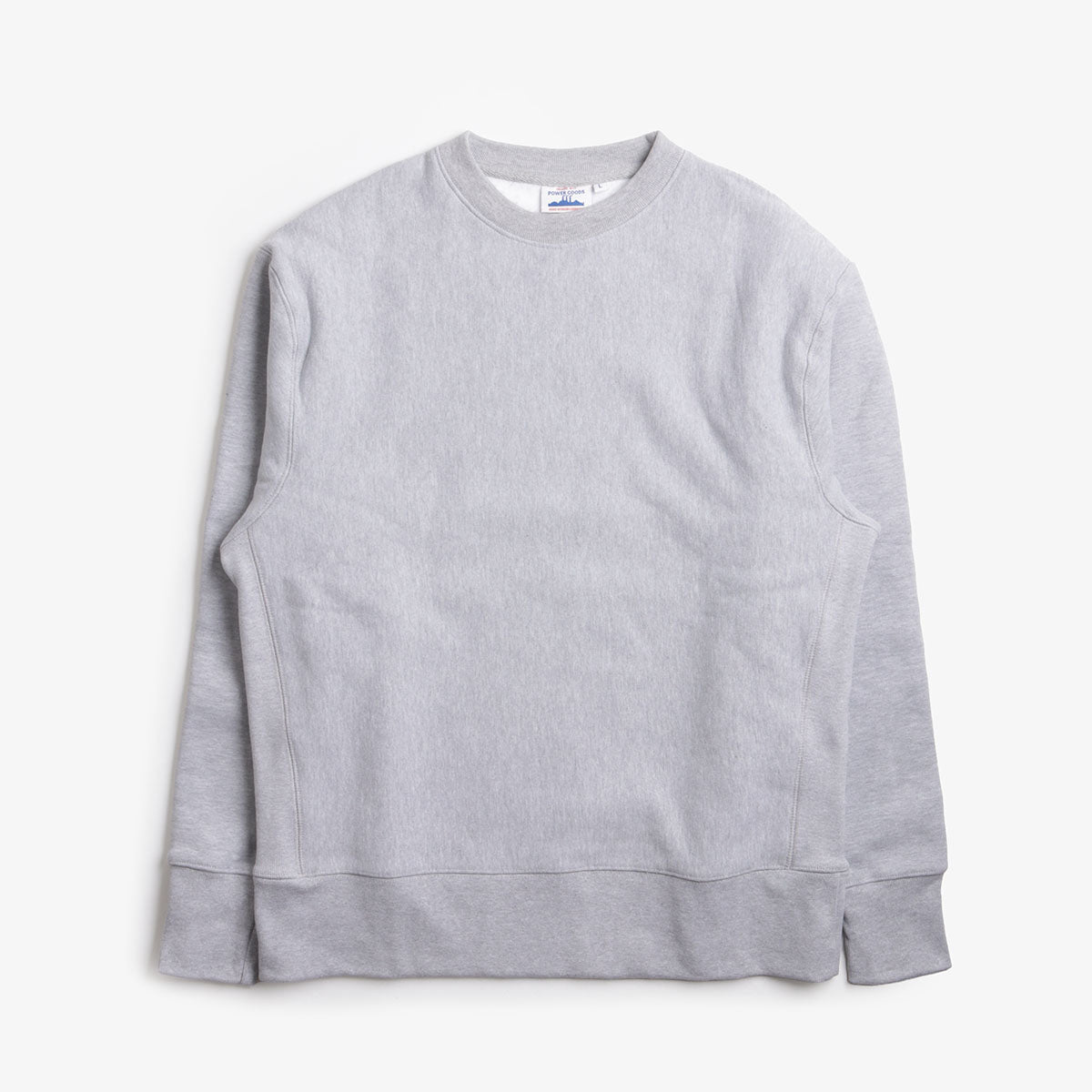 main Power Goods Super Weight Crewneck Sweatshirt, Heather Grey, Detail Shot 1