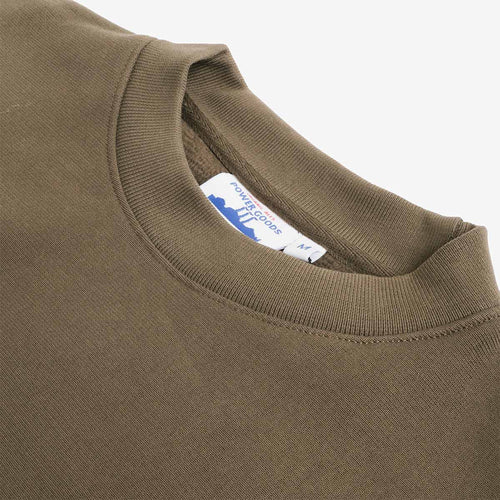 Ribbed crew neck and woven brand label, dark olive