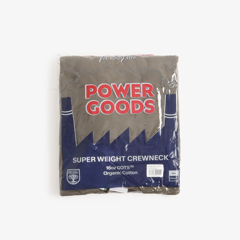 Power Goods Super Weight Crewneck in retail packaging