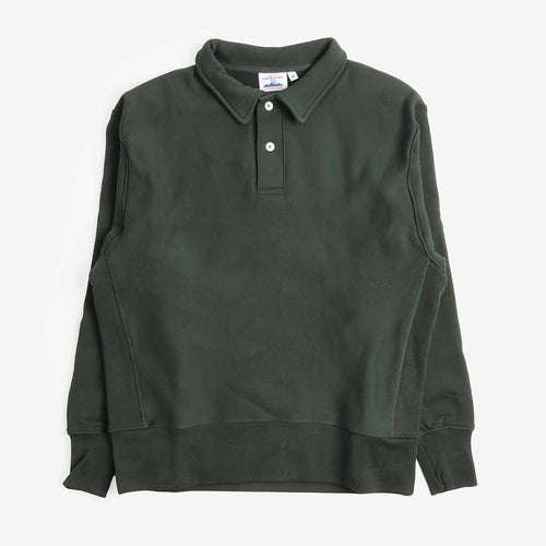 Power Goods Super Weight Rugby Crewneck in Forest Green, front view
