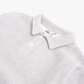Rugby collar and button placket, grey heather crewneck