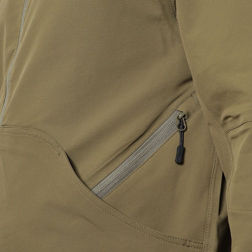 Purple Mountain Observatory Soft Shell Advanced Funnel Jacket, Khaki, Detail Shot 4