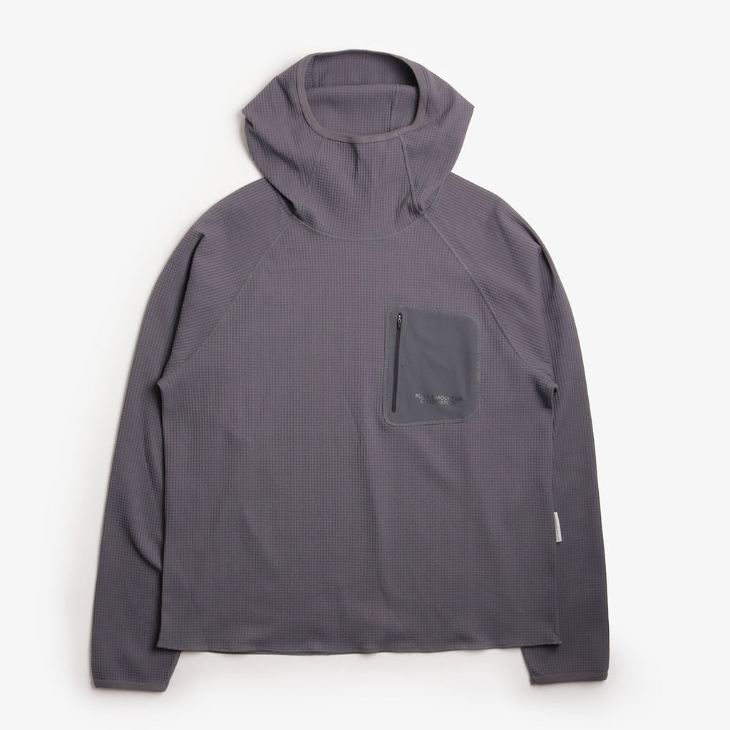 Purple Mountain Observatory Waffle Balaclava Hoodie, Charcoal, Detail Shot 1