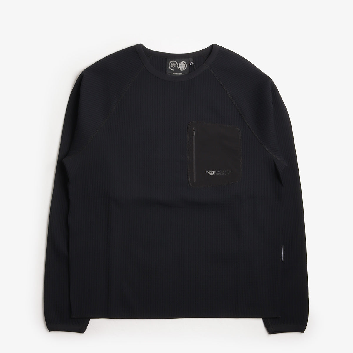 Purple Mountain Observatory Waffle Long Sleeve T-Shirt, Black, Detail Shot 1