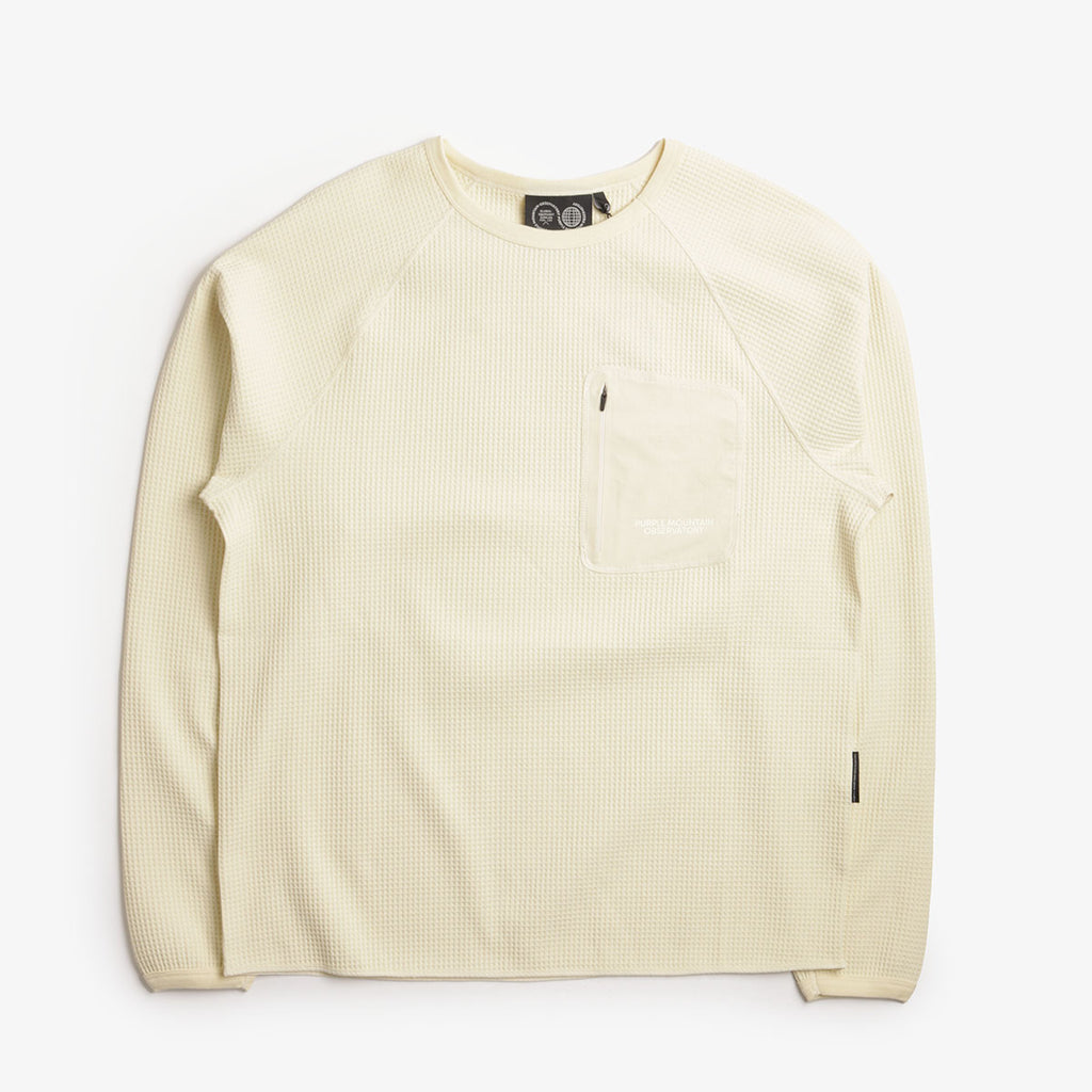 Purple Mountain Observatory Waffle Long Sleeve T-Shirt, Cream, Detail Shot 1