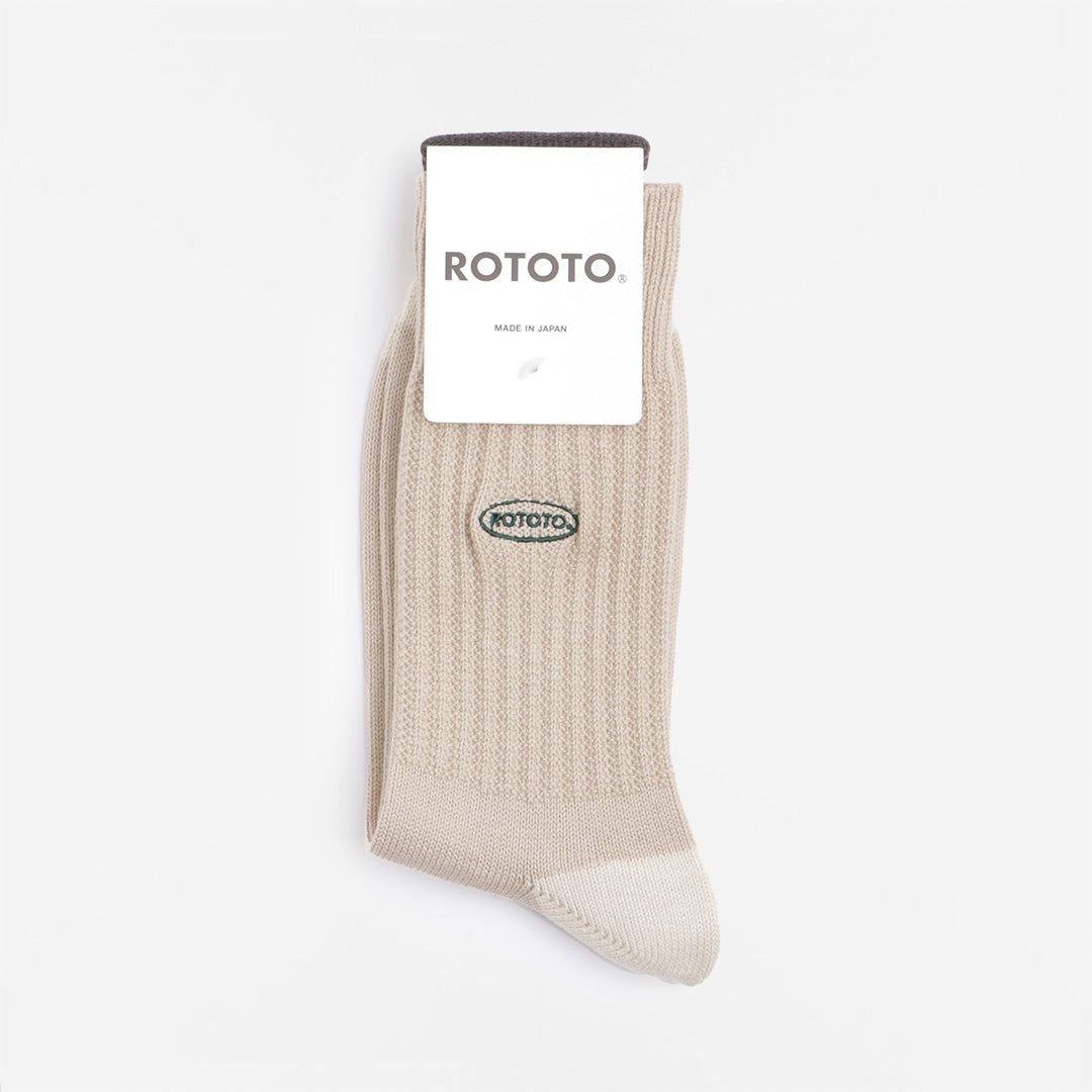 Rototo 90s Logo Crew Socks, Beige, Detail Shot 2