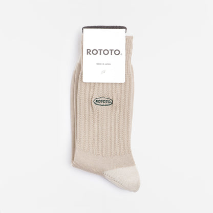 Rototo 90s Logo Crew Socks, Beige, Detail Shot 2