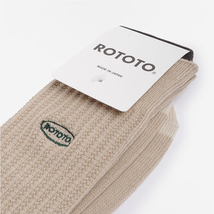 Rototo 90s Logo Crew Socks, Beige, Detail Shot 3