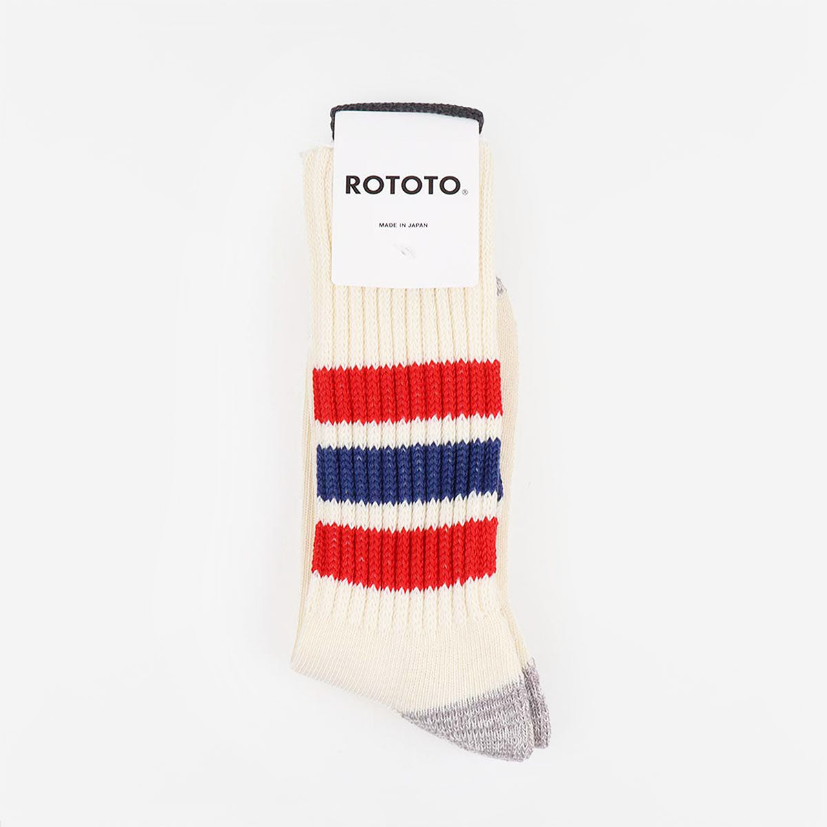 Rototo Coarse Ribbed Old School Crew Socks, Chili Red Blue, Detail Shot 2
