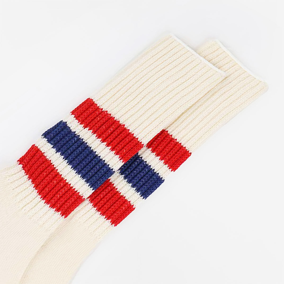 Rototo Coarse Ribbed Old School Crew Socks, Chili Red Blue, Detail Shot 3