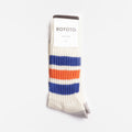 Rototo Coarse Ribbed Old School Crew Socks, Blue Orange, Detail Shot 1
