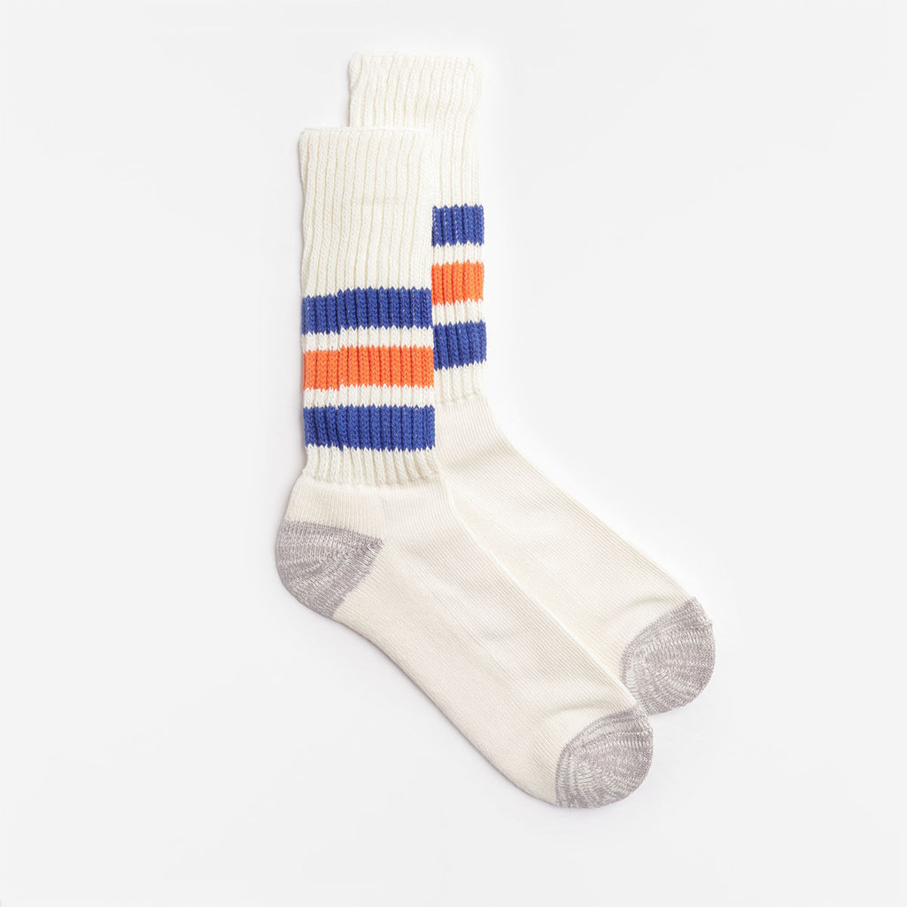 Rototo Coarse Ribbed Old School Crew Socks, Blue Orange, Detail Shot 2