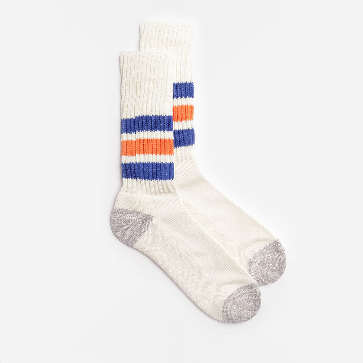 Rototo Coarse Ribbed Old School Crew Socks, Blue Orange, Detail Shot 2