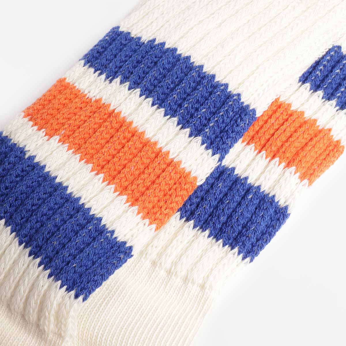 Rototo Coarse Ribbed Old School Crew Socks, Blue Orange, Detail Shot 3