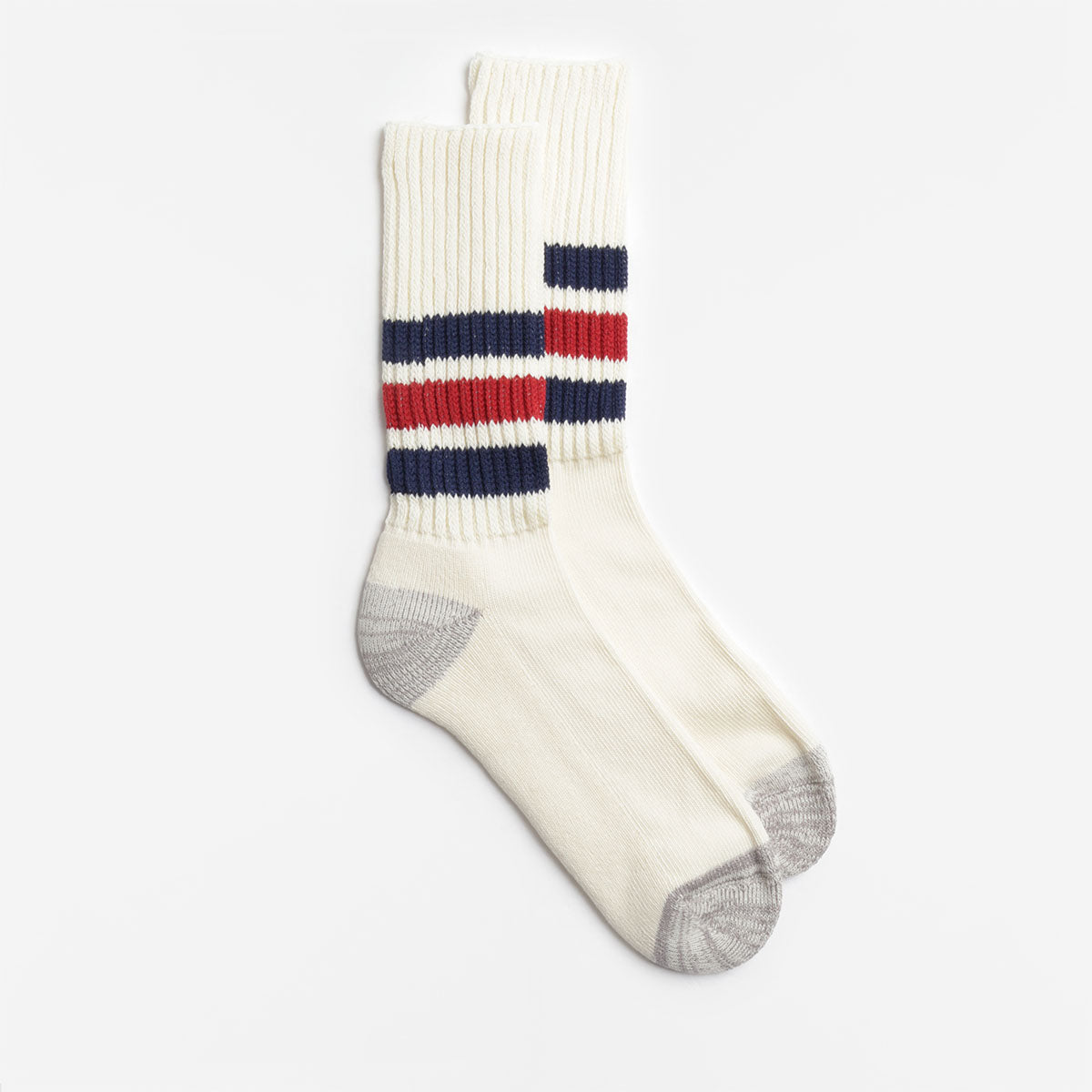 Rototo Coarse Ribbed Old School Crew Socks, Navy Dark Red, Detail Shot 2