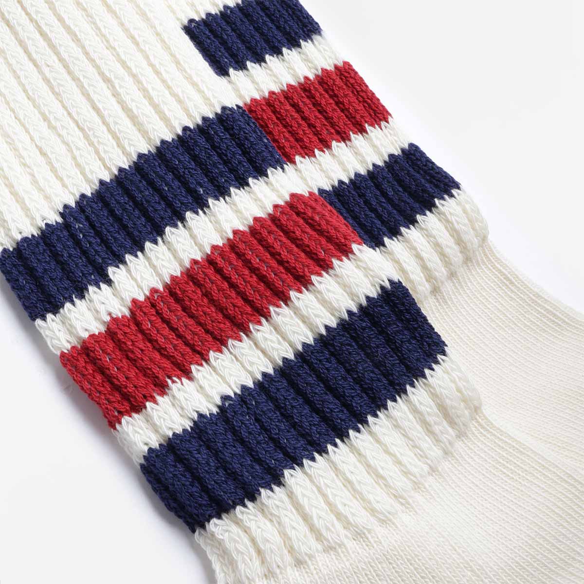 main Rototo Coarse Ribbed Old School Crew Socks, Navy Dark Red, Detail Shot 3