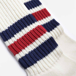 thumbnail Rototo Coarse Ribbed Old School Crew Socks, Navy Dark Red, Detail Shot 3