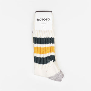 Rototo Coarse Ribbed Old School Crew Socks - Cream