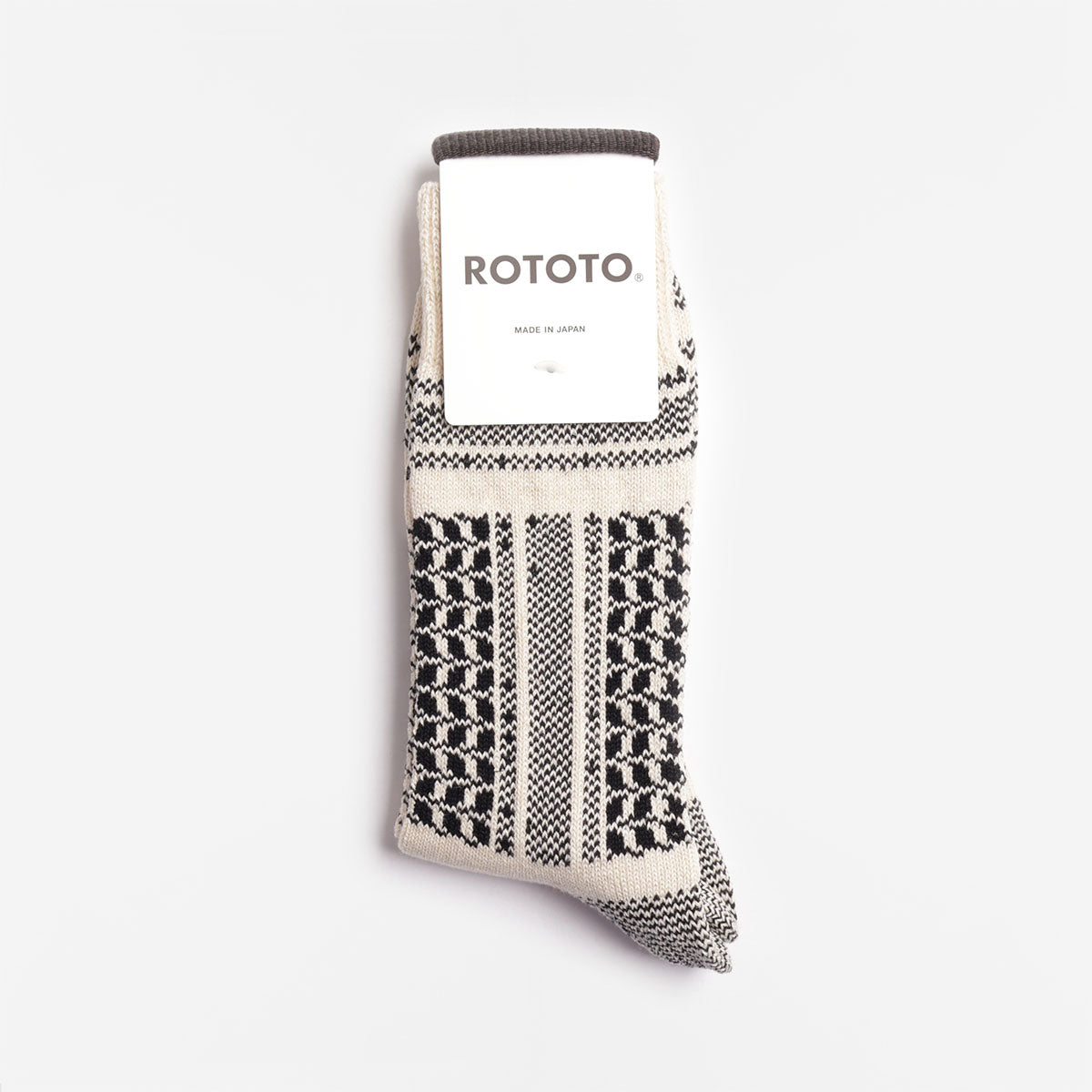 Rototo Desert Scarf Pattern Socks, Ecru Black, Detail Shot 1