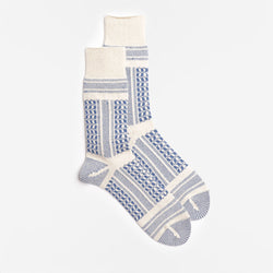 thumbnail Rototo Desert Scarf Pattern Socks, Ecru Blue, Detail Shot 2