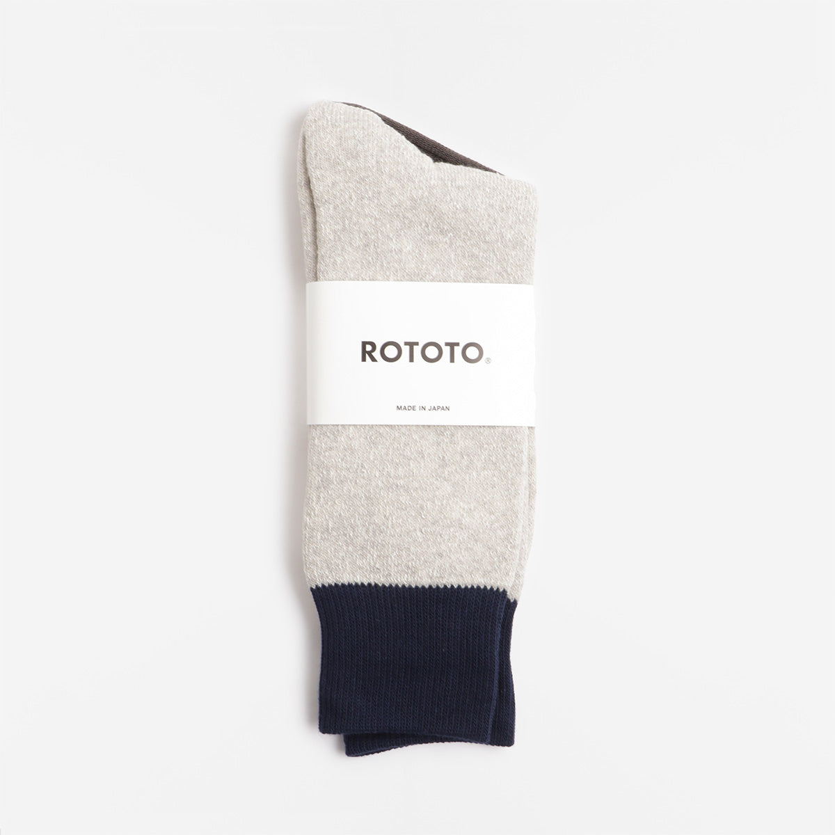 Rototo Double Face Crew Socks, Navy Light Grey, Detail Shot 2