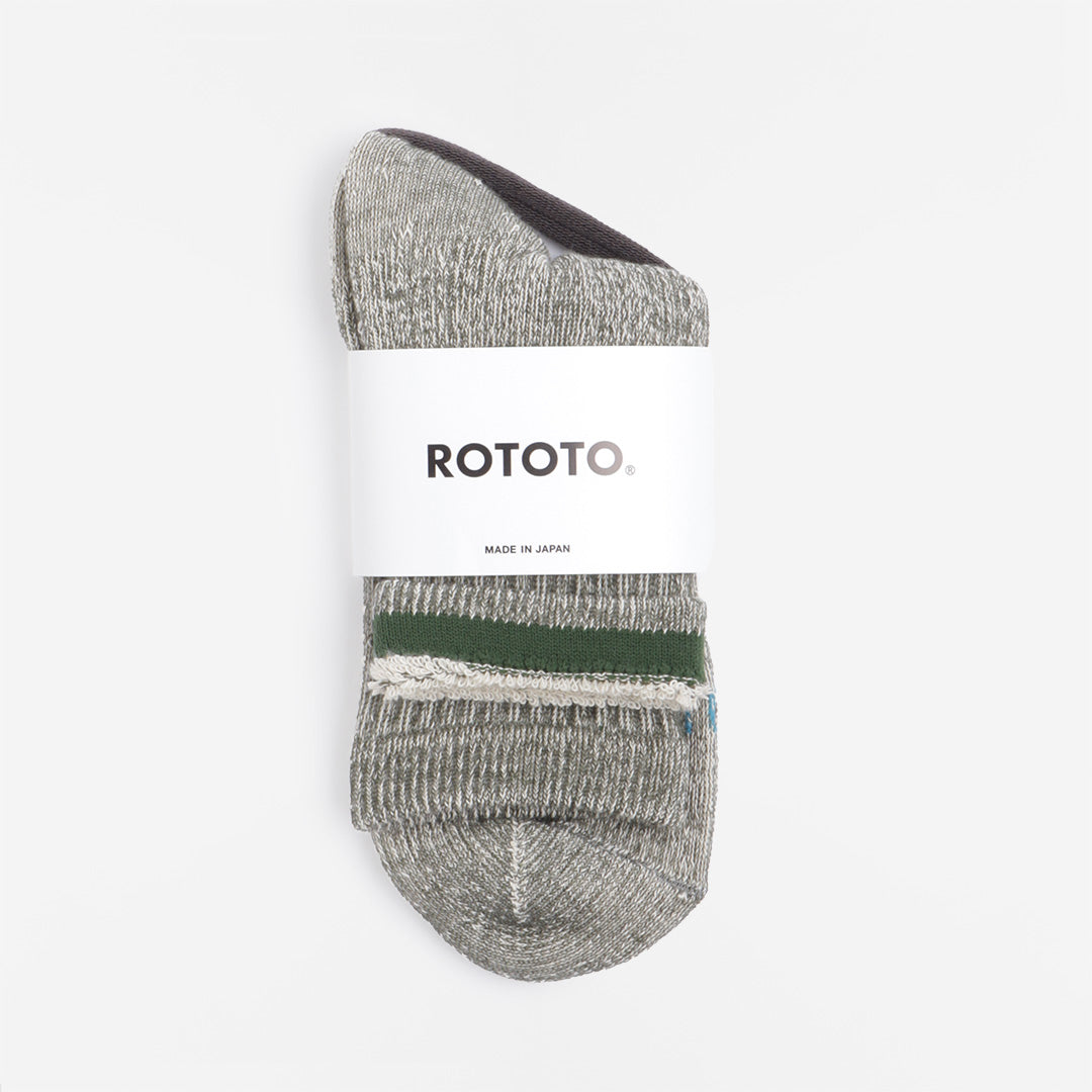 Rototo Double Face Mini Crew Socks, Olive, Detail Shot 2