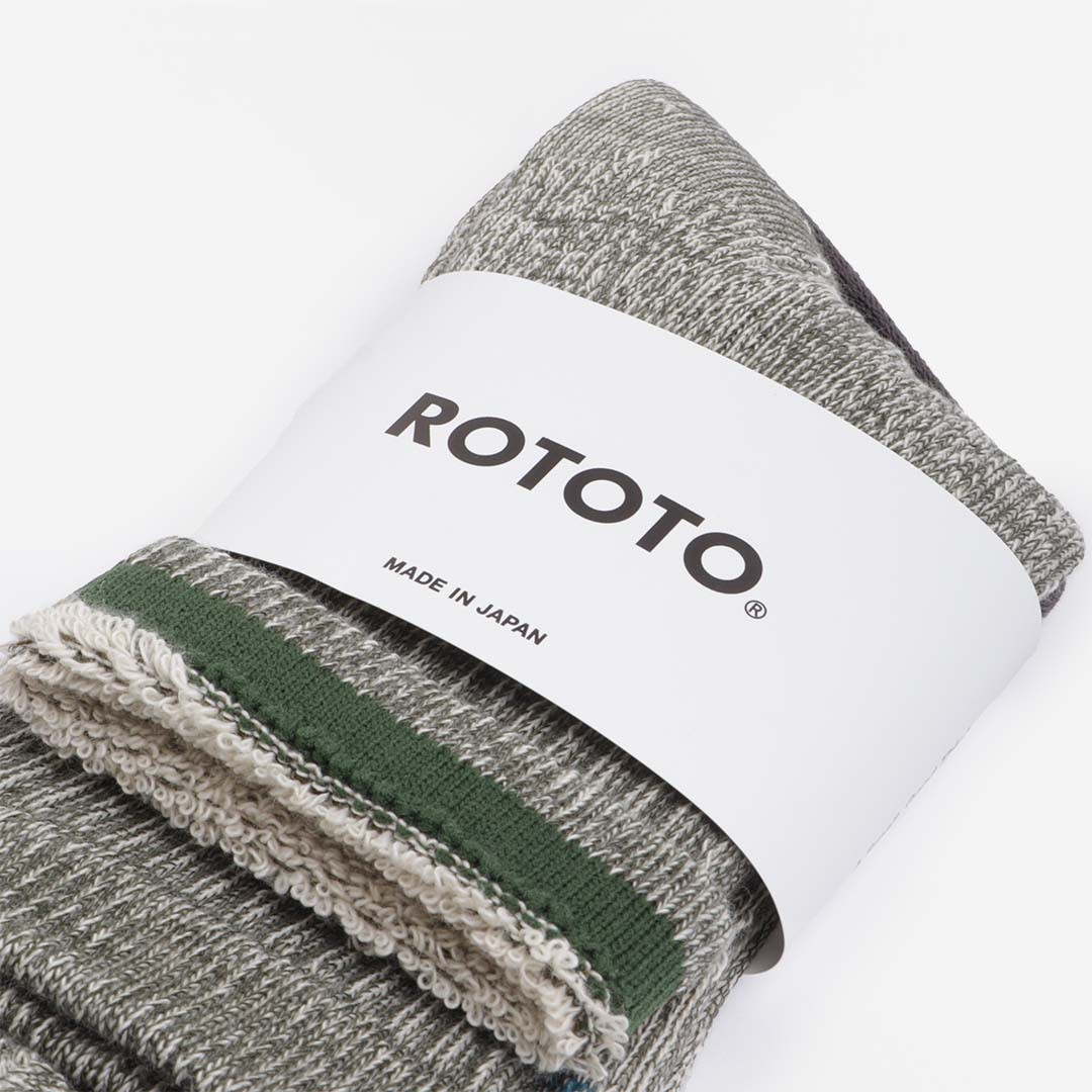 Rototo Double Face Mini Crew Socks, Olive, Detail Shot 5