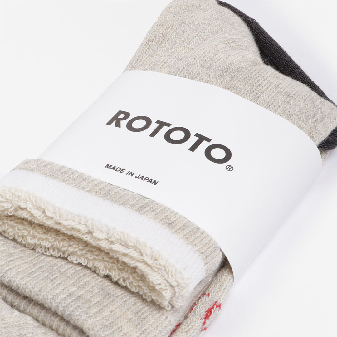 Rototo Double Face Mini Crew Socks, Light Grey, Detail Shot 5