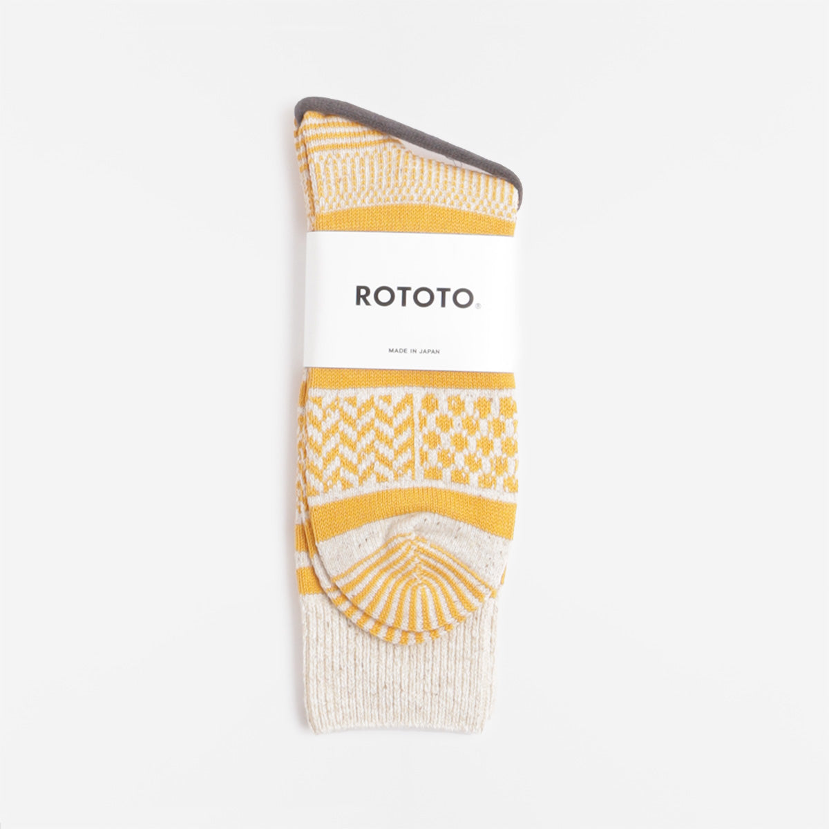Rototo Multi Jacquard Crew Socks, Ivory Yellow, Detail Shot 2