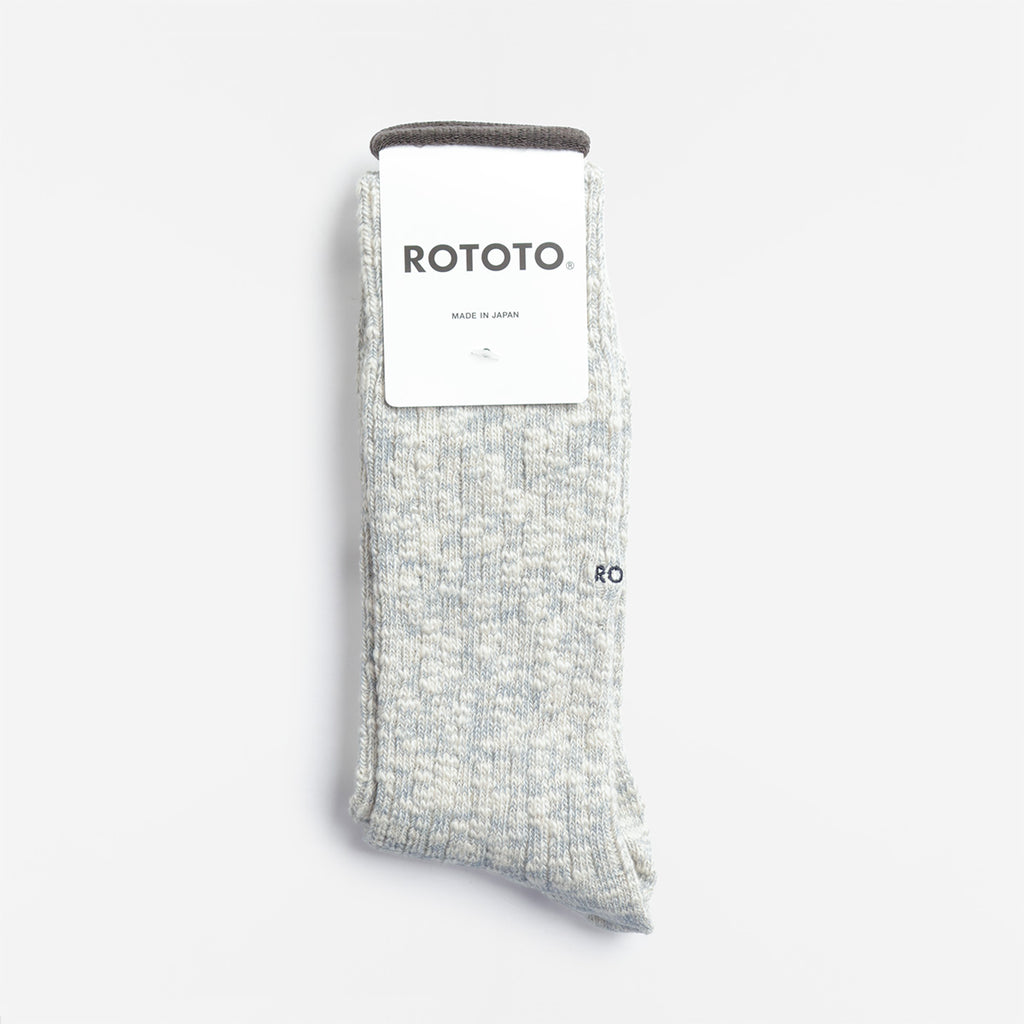 Rototo Organic Cotton Slub Crew Socks, Light Blue, Detail Shot 1