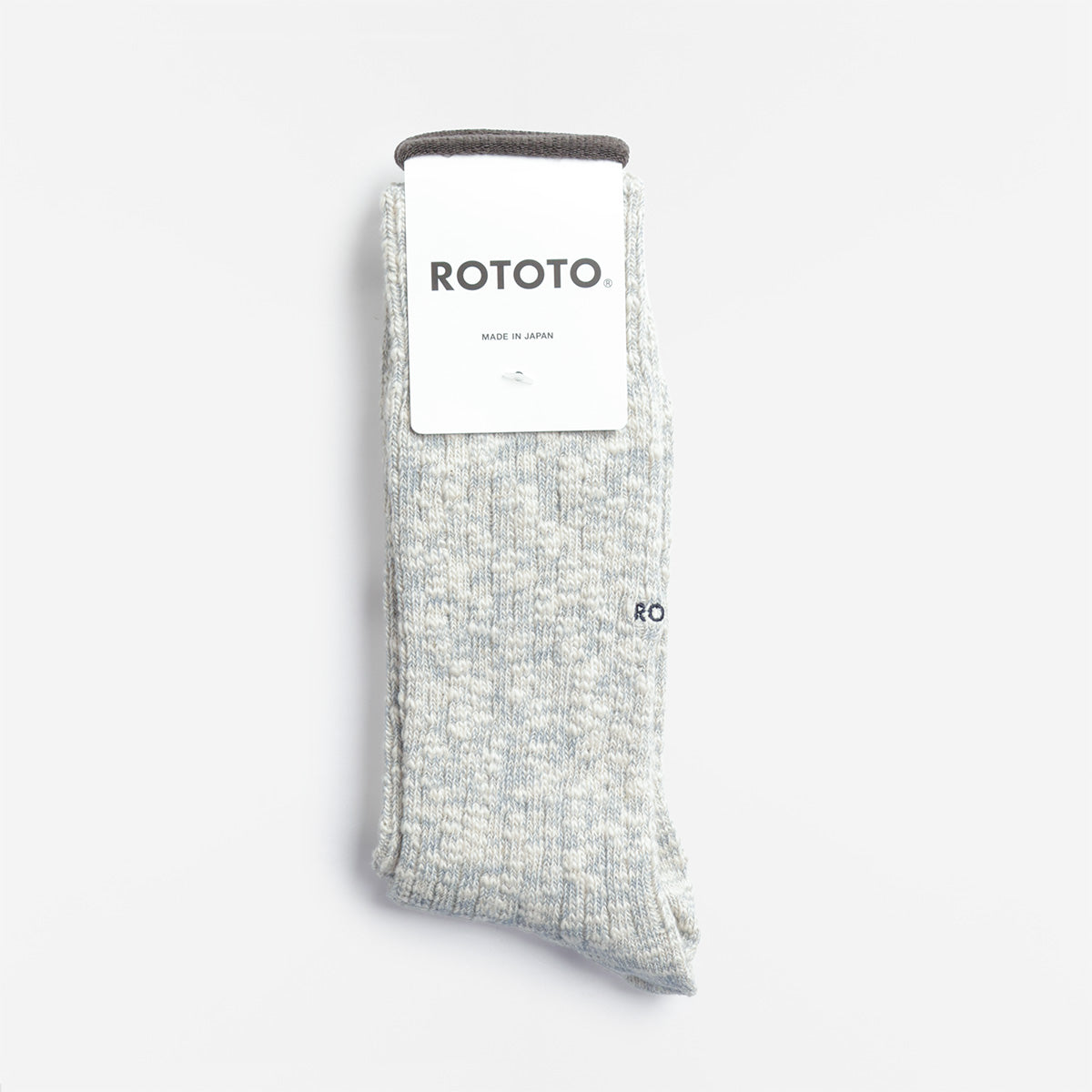 Rototo Organic Cotton Slub Crew Socks, Light Blue, Detail Shot 1
