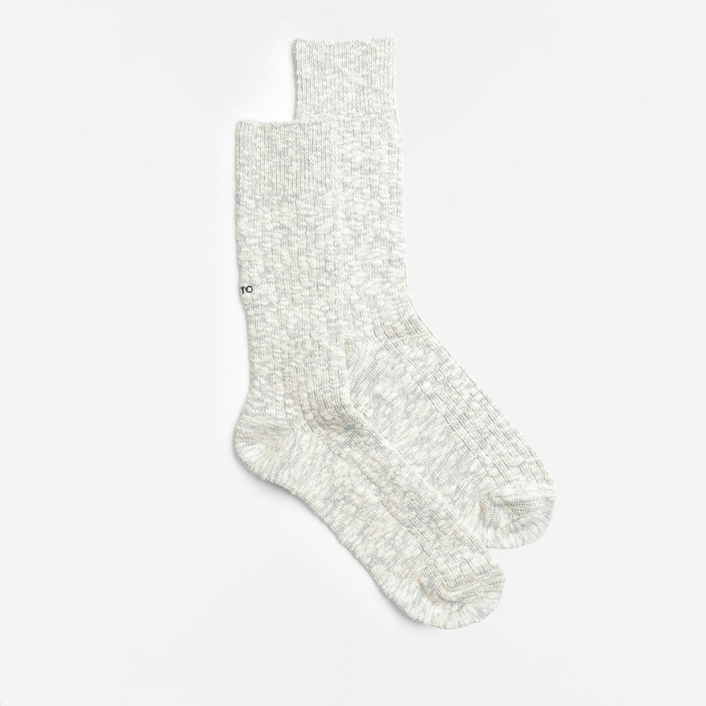 Rototo Organic Cotton Slub Crew Socks, Light Blue, Detail Shot 2