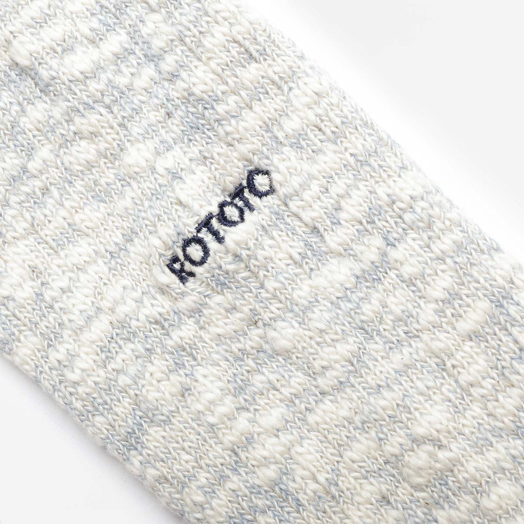 Rototo Organic Cotton Slub Crew Socks, Light Blue, Detail Shot 3