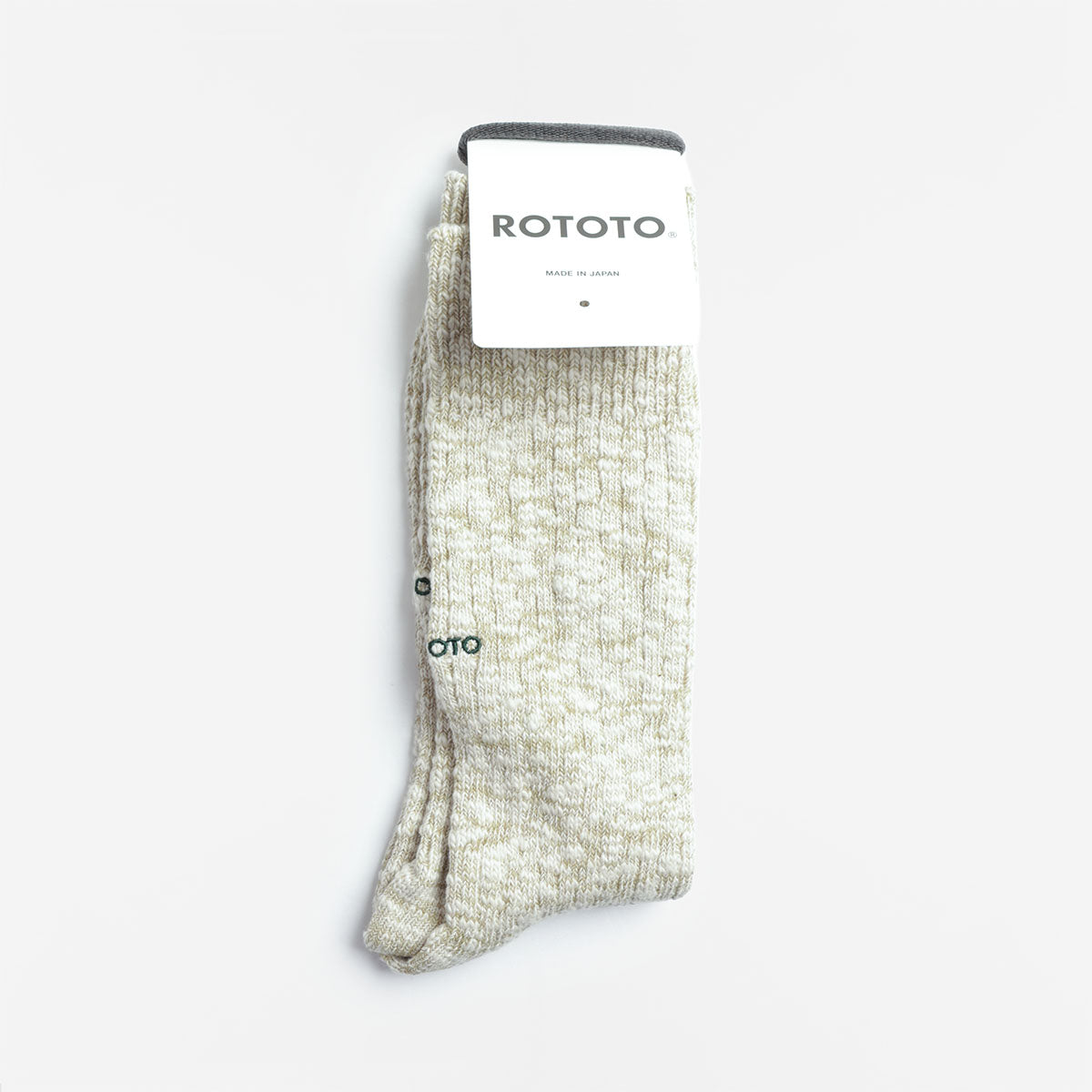main Rototo Organic Cotton Slub Crew Socks, Light Olive, Detail Shot 1