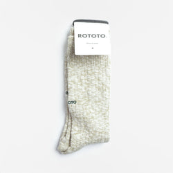 thumbnail Rototo Organic Cotton Slub Crew Socks, Light Olive, Detail Shot 1