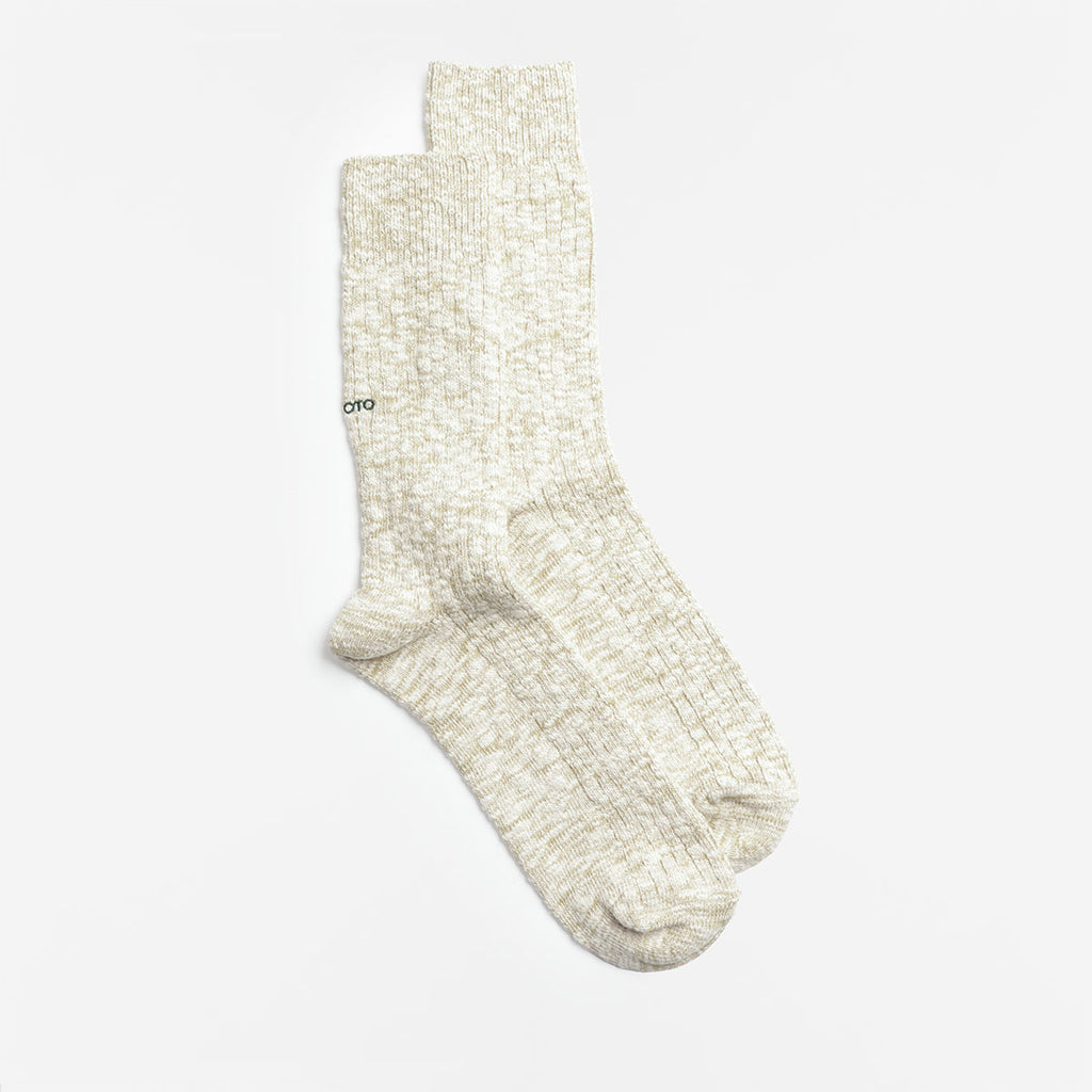 Rototo Organic Cotton Slub Crew Socks, Light Olive, Detail Shot 2