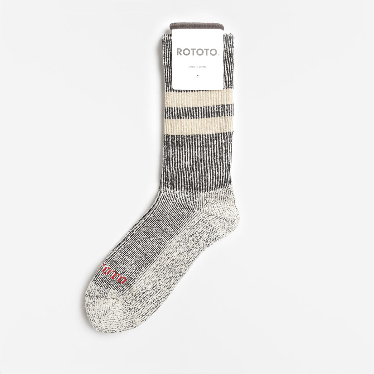 Rototo Pile Stripe Marl Socks, Black Beige, Detail Shot 1