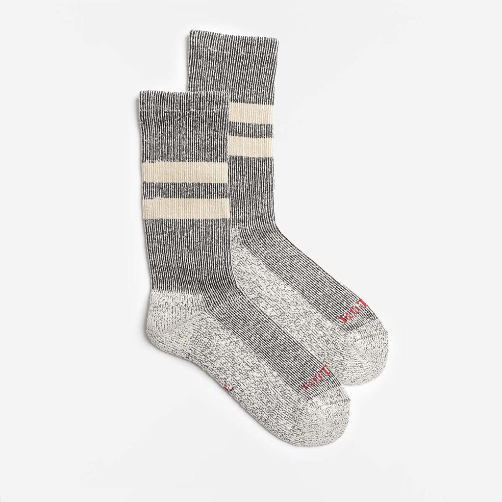 Rototo Pile Stripe Marl Socks, Black Beige, Detail Shot 2