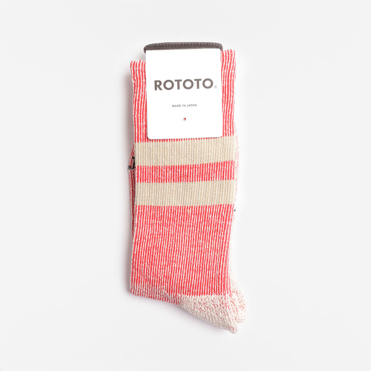 Rototo Pile Stripe Marl Socks, Red Beige, Detail Shot 1