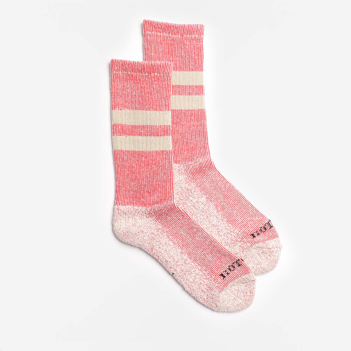Rototo Pile Stripe Marl Socks, Red Beige, Detail Shot 2