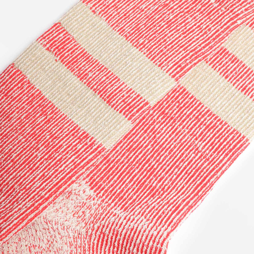 Rototo Pile Stripe Marl Socks, Red Beige, Detail Shot 3