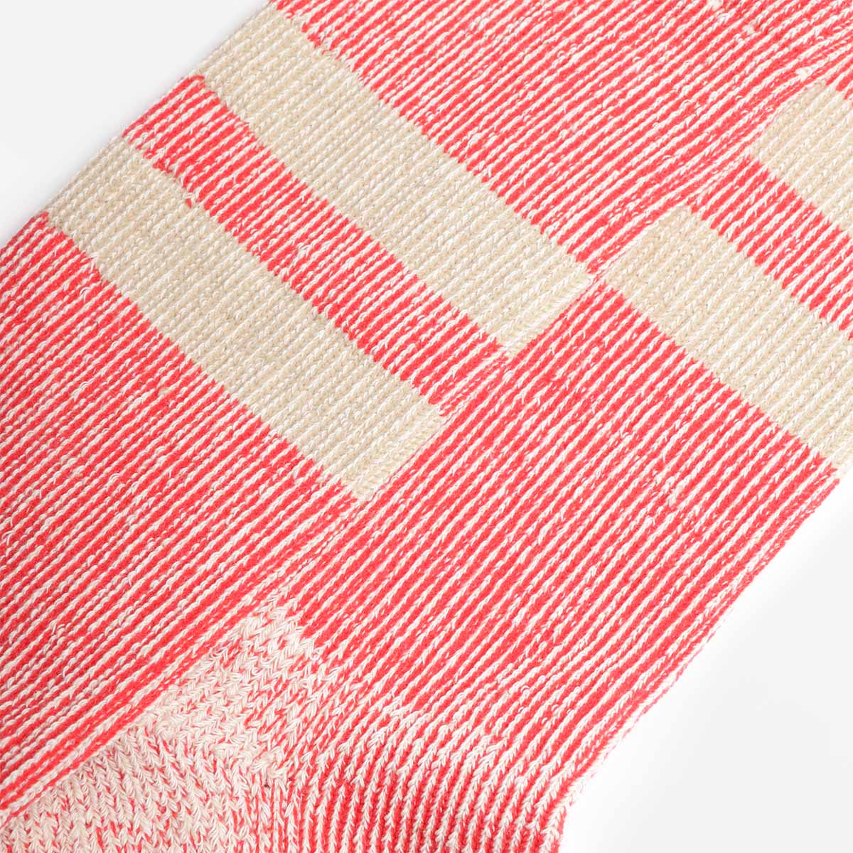 Rototo Pile Stripe Marl Socks, Red Beige, Detail Shot 3