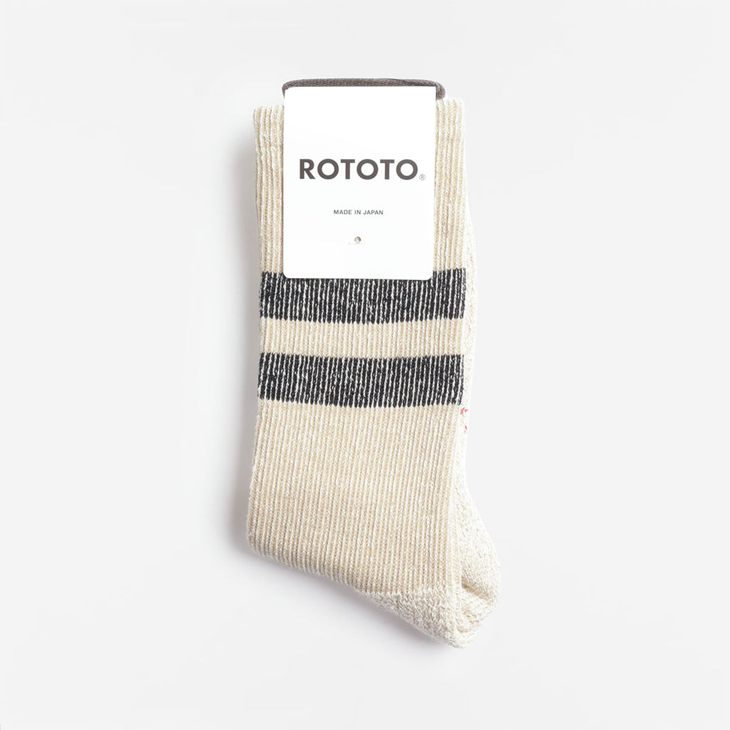Rototo Pile Stripe Marl Socks, Beige Black, Detail Shot 1