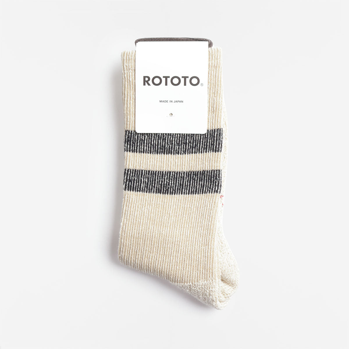 Rototo Pile Stripe Marl Socks, Beige Black, Detail Shot 1