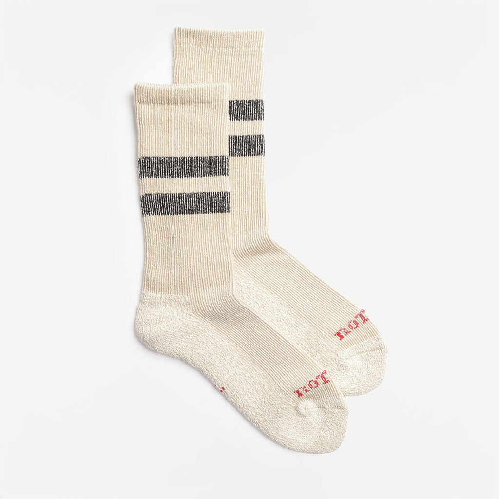 Rototo Pile Stripe Marl Socks, Beige Black, Detail Shot 2