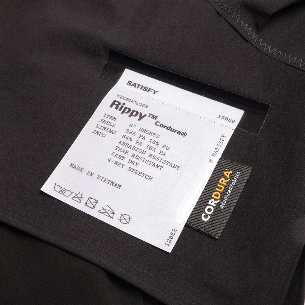 Satisfy Rippy Cordura 5" Trail Shorts, Black, Detail Shot 4