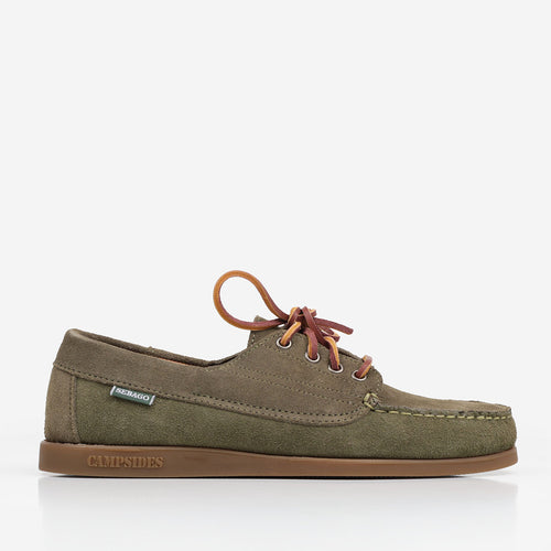 Sebago Askook Suede Shoes, Green Military, Detail Shot 1